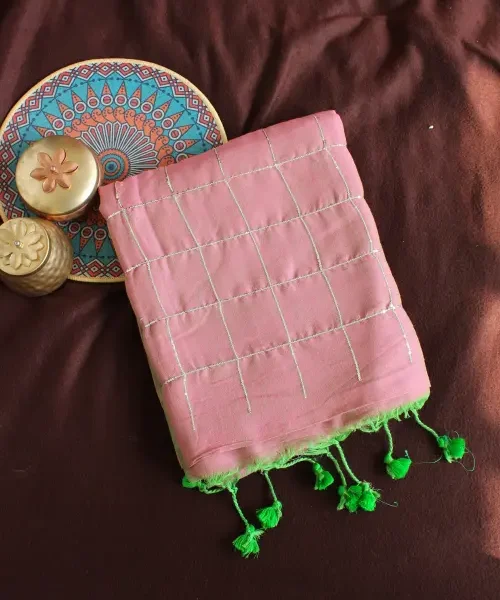 Peach khadi saree with sequins