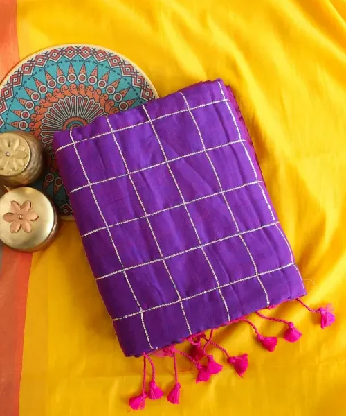 Purplish pink dual tone khadi saree with sequins