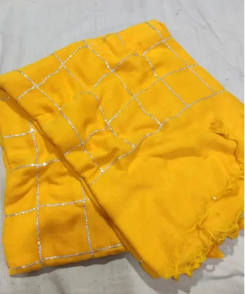 Yellow Khadi saree with sequins