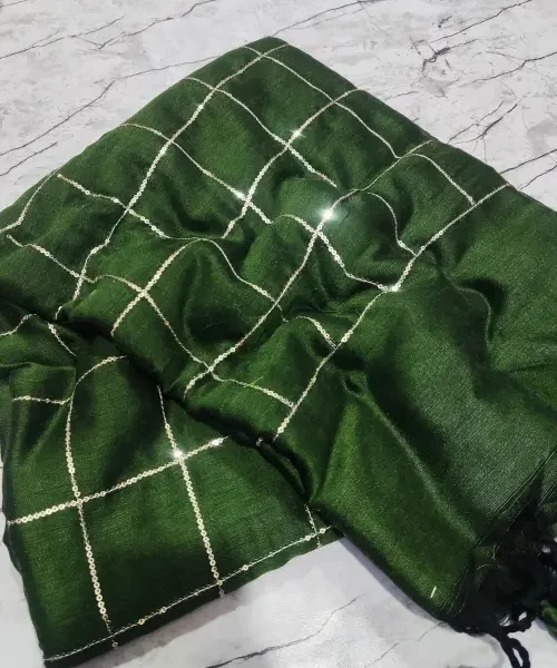 Bottle green khadi saree with sequins