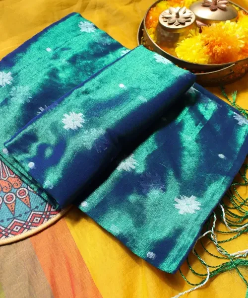 Peacock green tissue saree