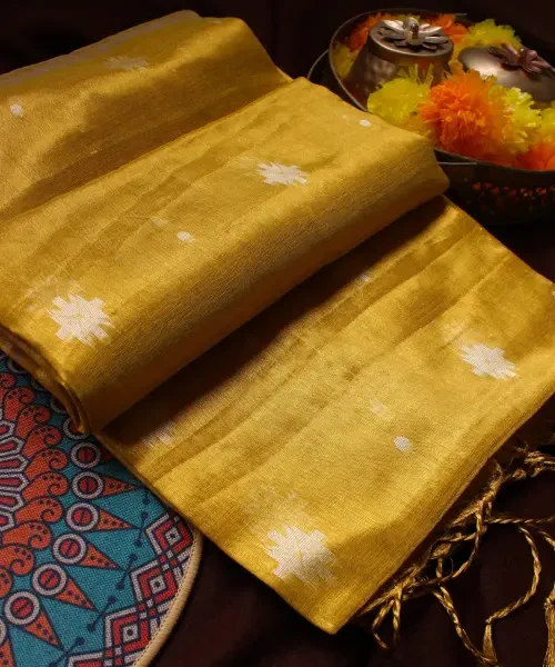 Mustard yellow Tissue saree