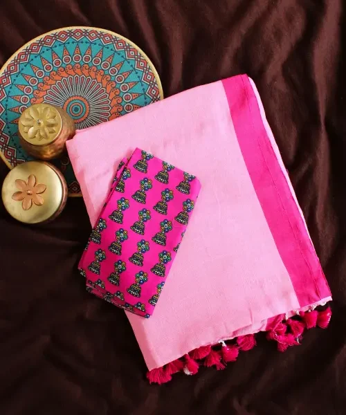Light Pink plain khadi saree