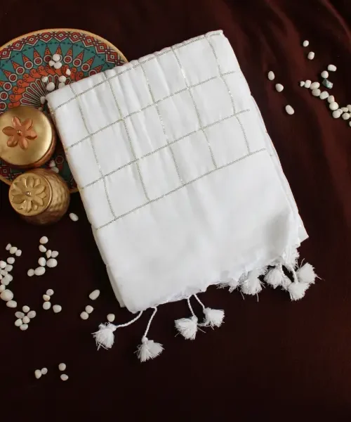 white Khadi saree with sequins
