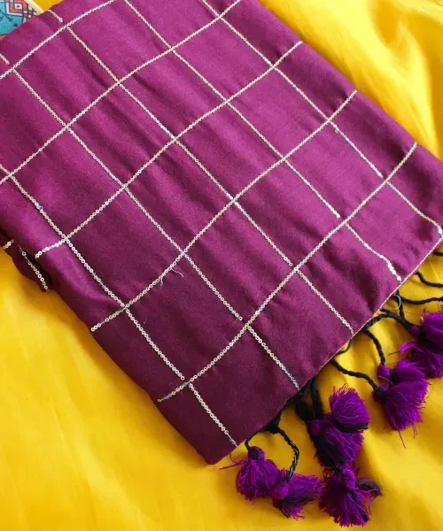 wine Khadi saree with sequins