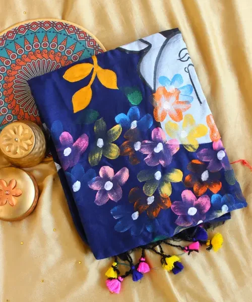 Blue Khadi saree with Face painting
