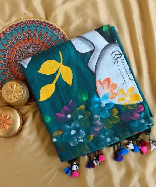 Green Khadi saree with Face painting