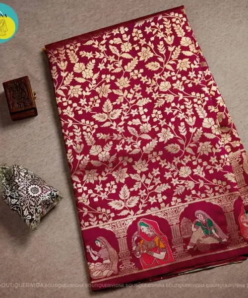 Magenta Pashmina silk saree