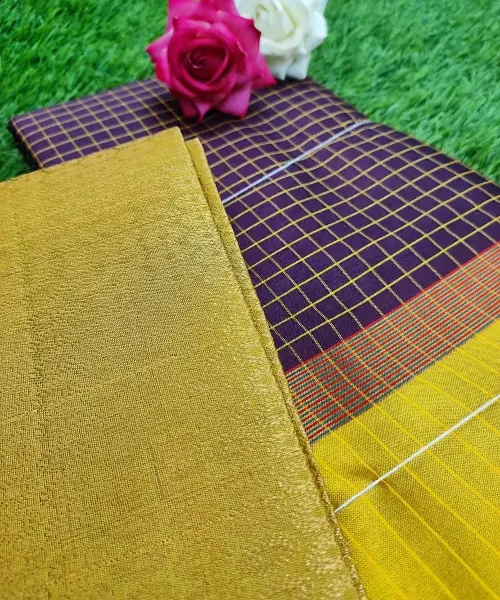 Retta pett saree - Deep plum with mustard border and blouse