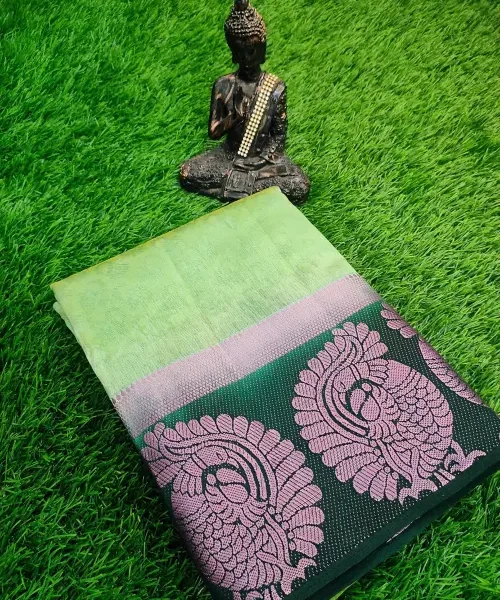 Brasso saree - Pista green with bottle green border
