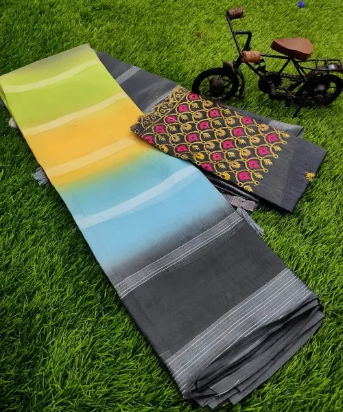 Multicolour georgette saree with grey blouse