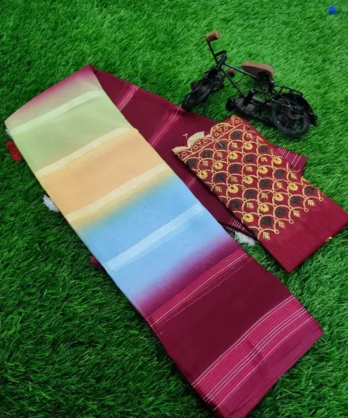 Multicolour saree with maroon blouse