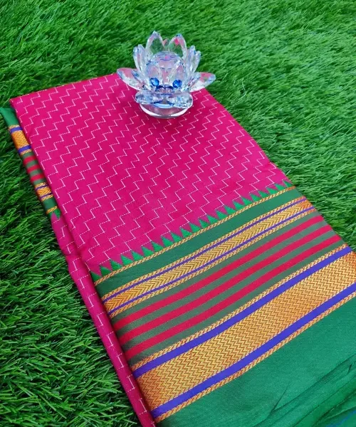 Semi Arani pattu saree - Pink with green border