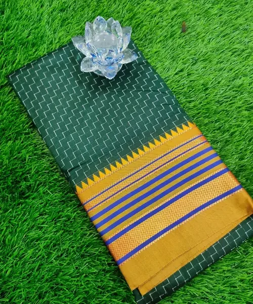 Semi Arani pattu saree - Bottle green with mustard yellow