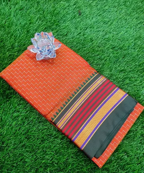 Semi Arani pattu saree - Orange with bottle green border