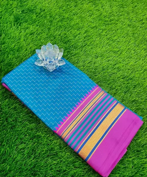 Semi Arani pattu saree - Blue with magenta border.