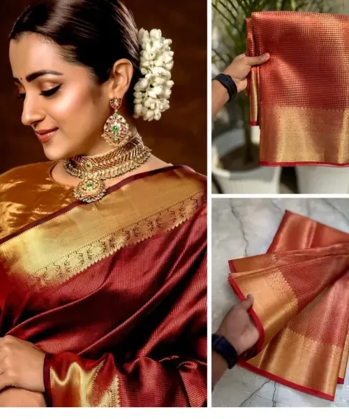 Trisha inspired semi banarasi maroon saree